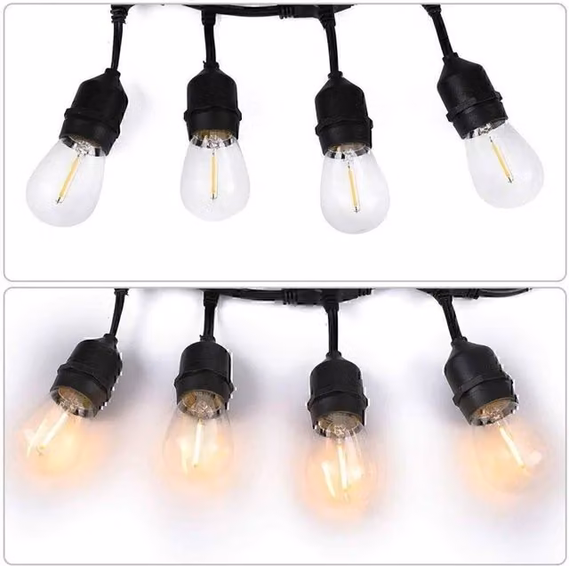SPETLEK Black Festoon Outdoor String Lights with 10 Shatterproof Warm White LED Vintage Bulbs