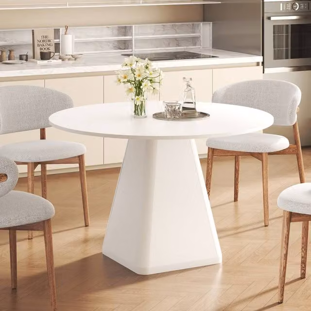 Dprodo Modern Round Dining Table in White, Diameter: 120 cm, Height: 76 cm – 1