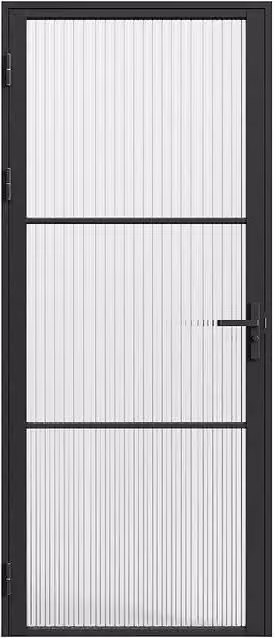 Vente-unique Reversible Modern Swing Door in Black with Aluminium and Textured Glass, H: 204 cm, W: 73 cm – 1