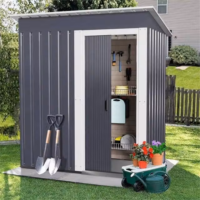 SPETLEK Pent Roof Metal Outdoor Tool Storage House in Grey, W/D/H: 153 x 181 x 77 cm – 1