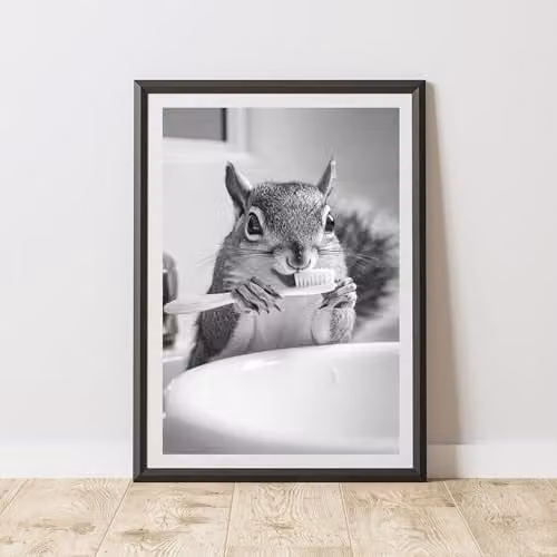 60 Second Makeover Squirrel Brushing Teeth Animal Print Paper Poster, W: 21.0 cm, H: 29.7 cm