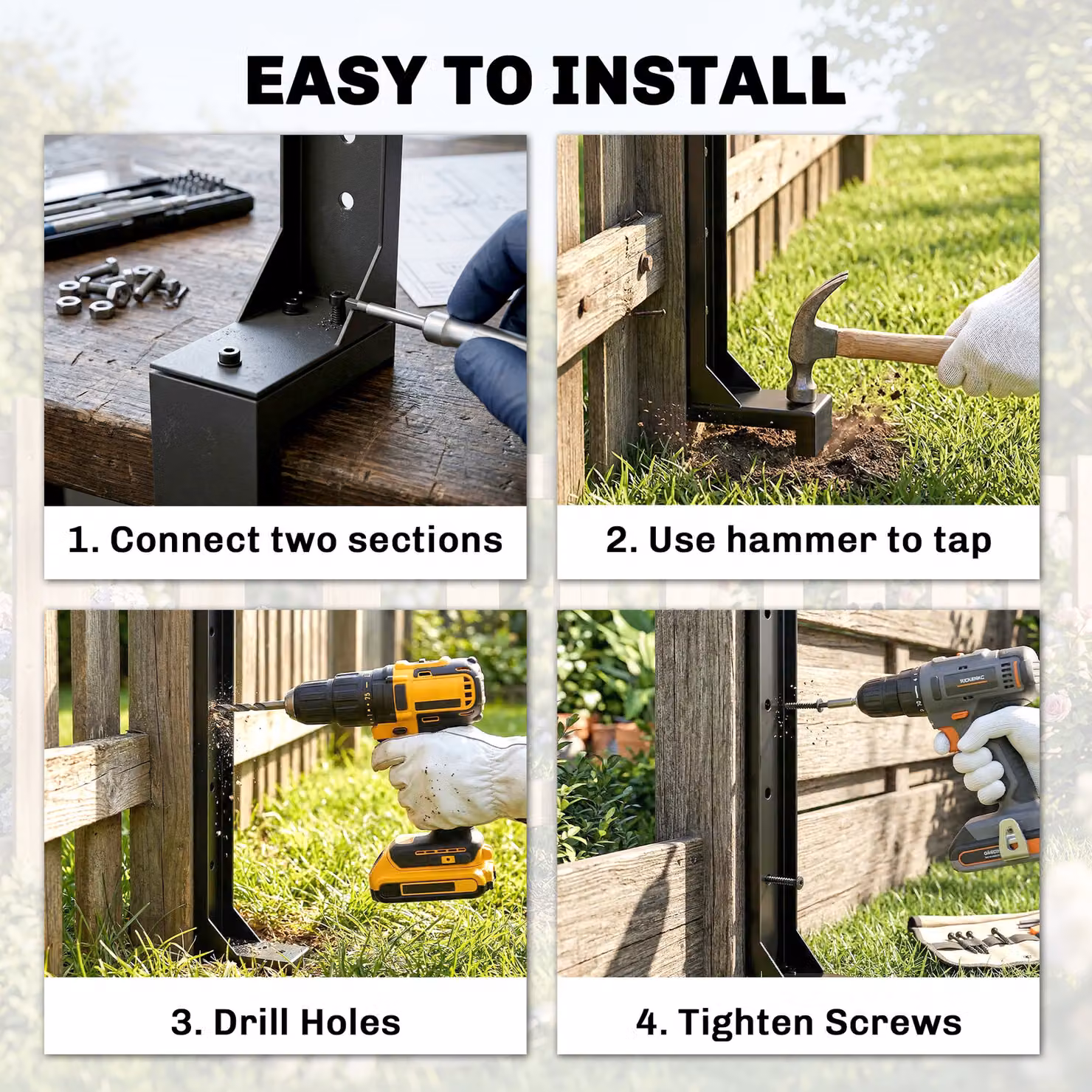 Outsunny 2 Pack Black Metal Fence Post Repair Kit with Ground Spikes, Height: 81 cm – 5