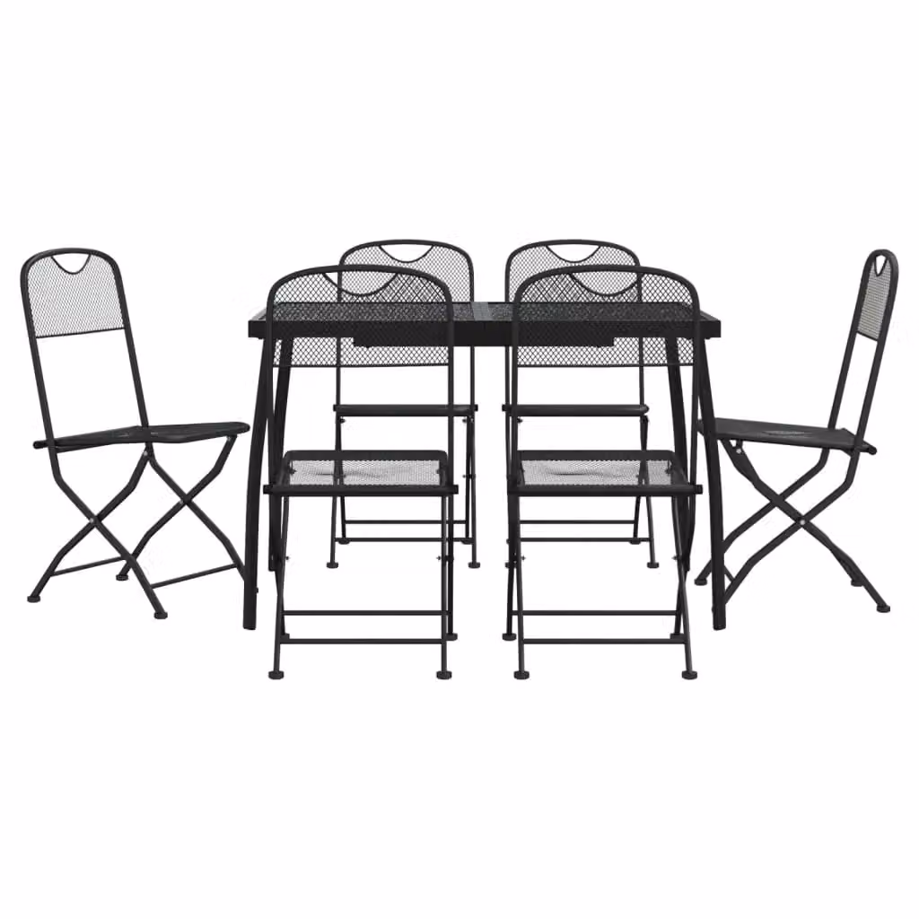 Berkfield Home 7 Piece Anthracite Metal Mesh Garden Dining Set in Black – 2