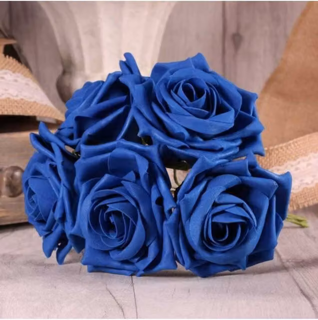 KDMD 2 Pack of Royal Blue Foam Open Tea Roses for Wedding Decor – 1