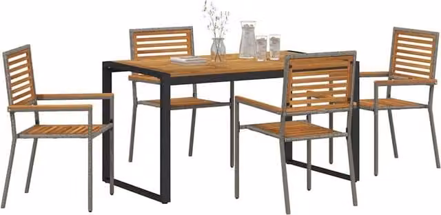 Berkfield Home Modern 5 Piece Grey Poly Rattan and Acacia Wood Garden Dining Set