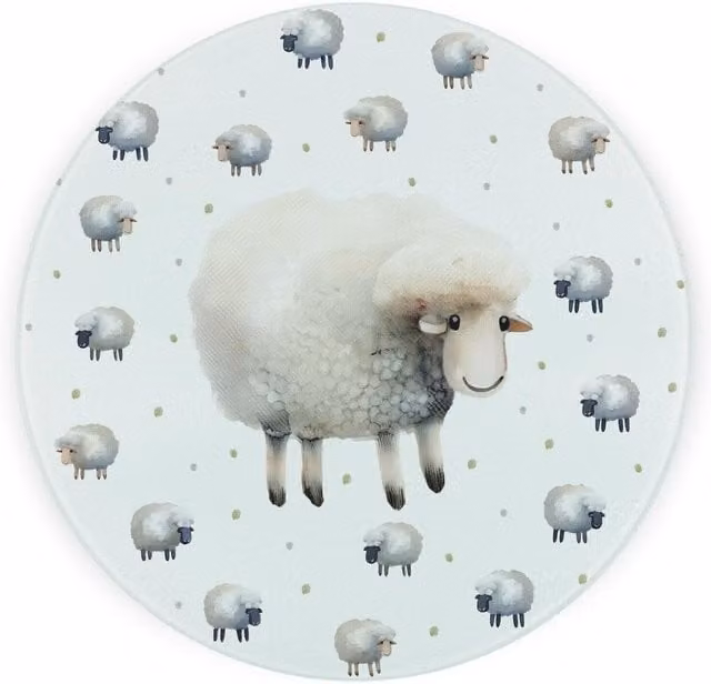 Purely Home Spring Sheep Round Textured Glass Worktop Protector and Chopping Board in Grey