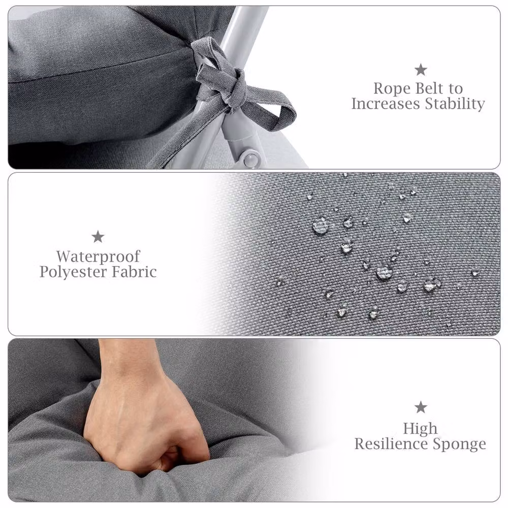 Gymax High Back Patio Chair Seat Pads with Non-slip Rope Belts in Grey – 9