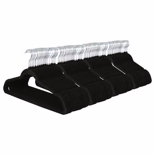 Harbour Housewares Non-Slip Velvet Hangers with Trouser Bar, Black, Pack of 100