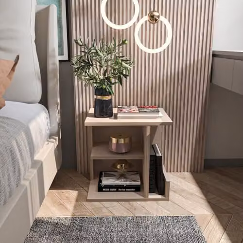 DECOROTIKA Karamira Modern Freestanding Nightstand in Beige with Open Shelves, W/D/H: 35 x 45 x 45 cm – 1