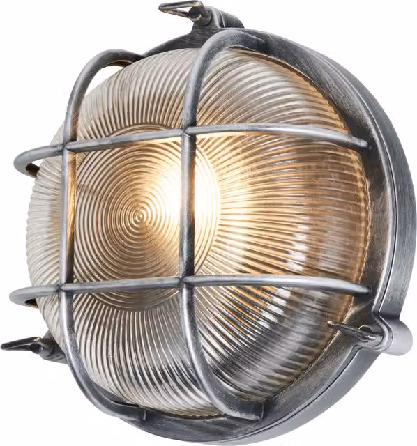 Litecraft Remy Round Caged Bulkhead Outdoor Wall Light in Silver