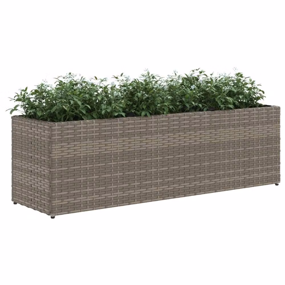 Berkfield Home Garden Planters with 3 Pots, 2 Piece Grey Poly Rattan Set, W/D/H: 105 x 30 x 32 cm – 3