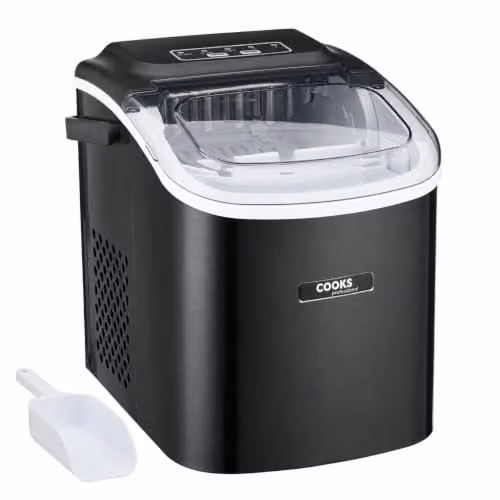 Cooks Professional Black Countertop Ice Maker Machine with Scoop, 12kg Capacity and 1.3L Water Tank – 1