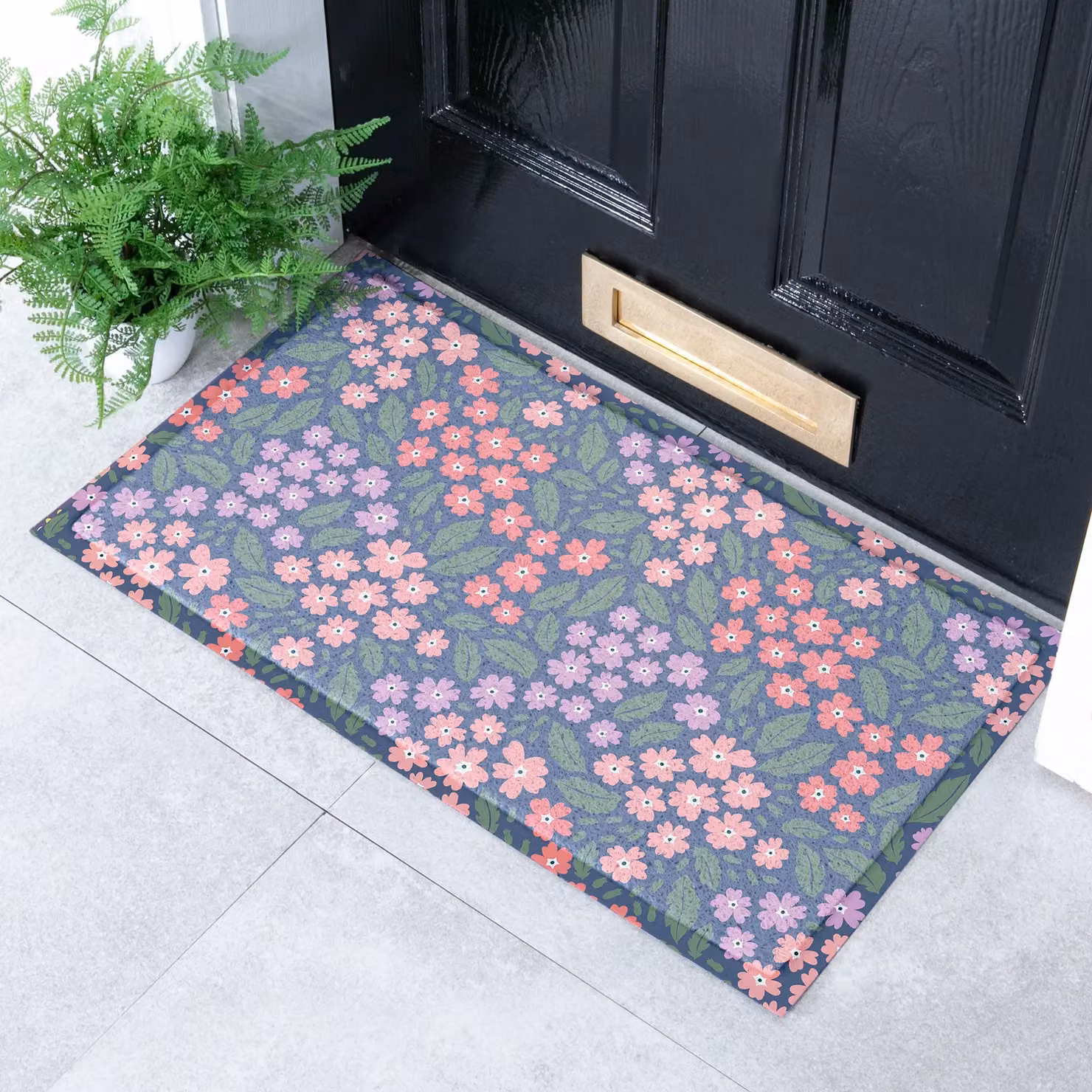 Artsy Mats Blue and Pink Floral Indoor Outdoor Doormat, W: 70 cm, D: 40 cm – 2