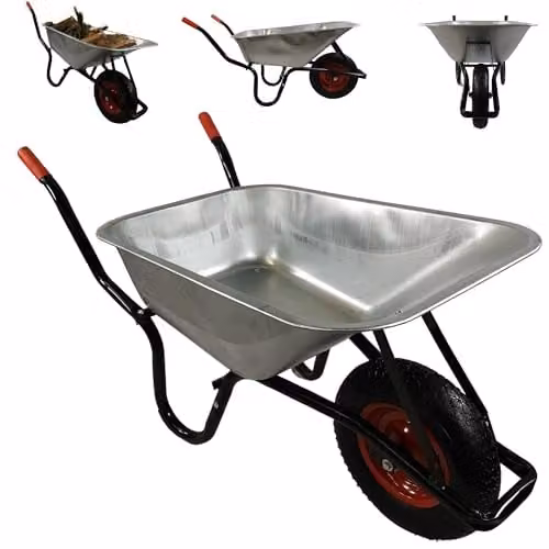 Samuel Alexander Heavy Duty Galvanised Metal Garden Wheelbarrow with Pneumatic Tyre, Silver, 90 Litre, 150kg Capacity, W/D/H: 61.0 x 57.0 x 23.0 cm – 1