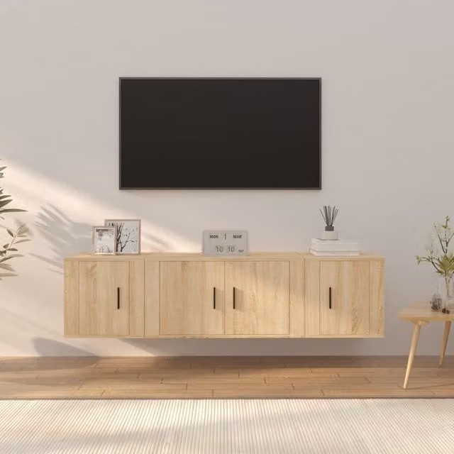 Berkfield Home 3 Piece Sonoma Oak TV Cabinet Set in Brown and Beige – 1