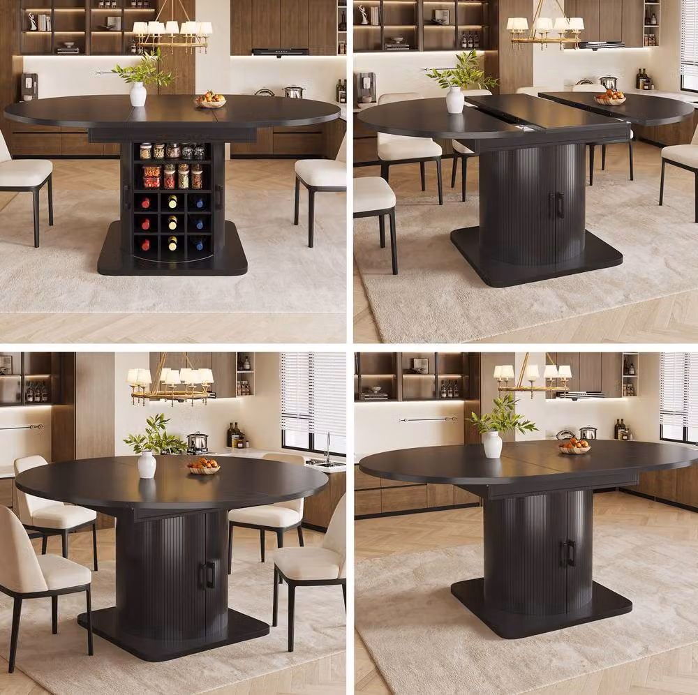 STILVORA Extendable Modern Dining Table in Black Matt MDF and Metal – 7