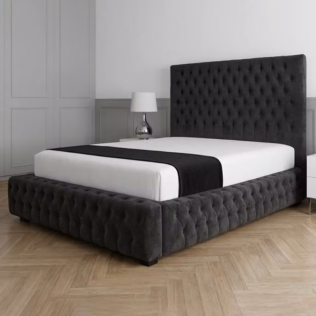 Living Comfort Bedz Countess Double Upholstered Velvet Gas Lift Storage Bed in Black, W/D/H: 140 x 200 cm – 1