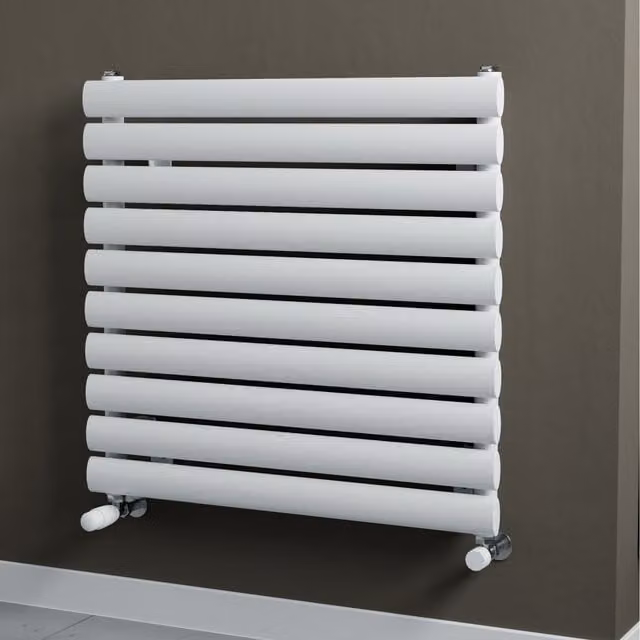 Agadon Neo Oval Tube Horizontal Designer Radiator in White, 450W, W: 60 cm, H: 58.4 cm, D: 58.4 cm