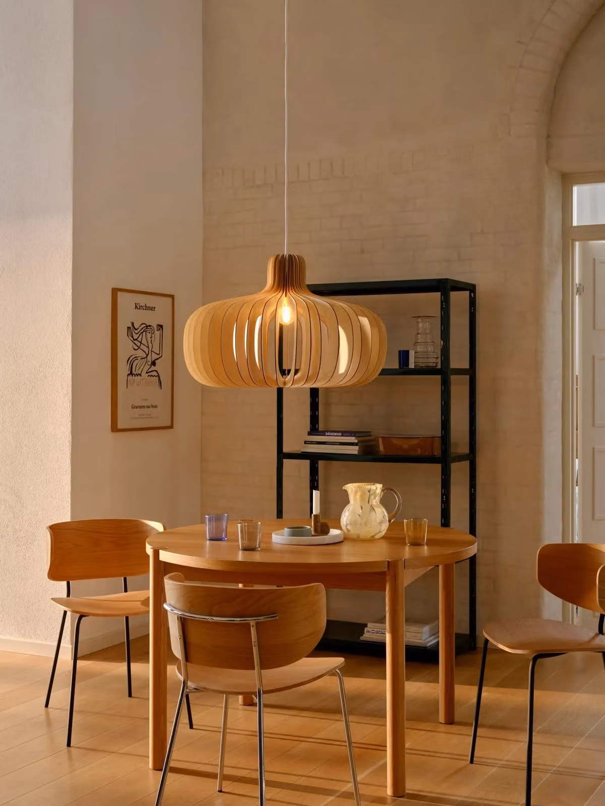 Nordlux Hazo Suspended Pendant Light in Brown Wood, E27, Diameter: 66 cm – 3