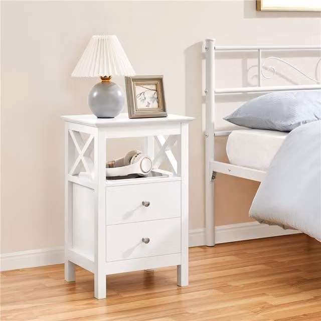 Yaheetech Bedside Table with 2 Drawers in White