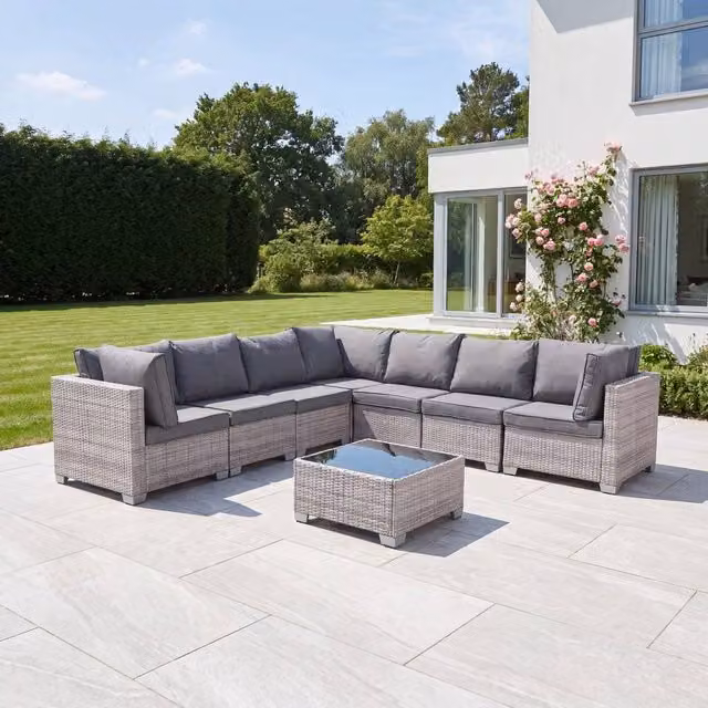 Artemis Home Saviano 7 Seat Modular Large L-Shaped Rattan Corner Set in Grey – 1