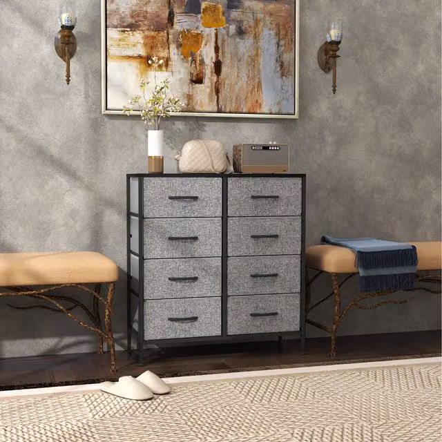 HOMCOM Black and Grey Cloth Organizer Chest of Drawers with Fabric Drawers, Height: 81.5 cm