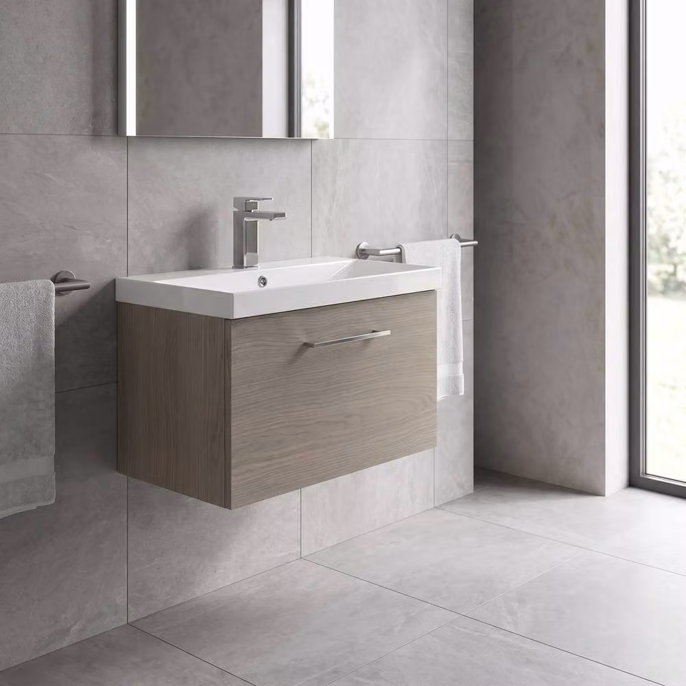 Balterley Solace Oak Wall Hung Bathroom Vanity Unit with 1 Soft Close Drawer, Brown, W: 60 cm, D: 40.9 cm, H: 60 cm – 2