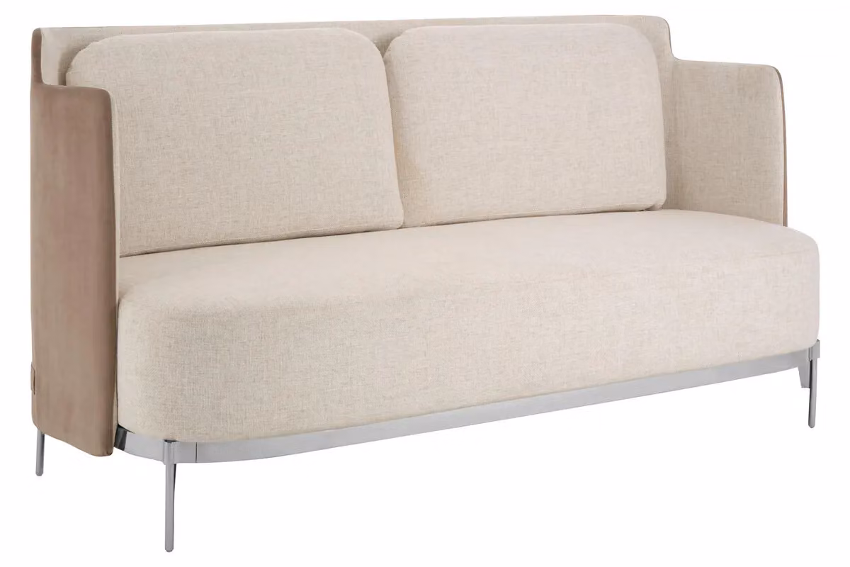 Orsina Two-Seater Upholstered Sofa in White and Grey with Silver Metal Legs – 4