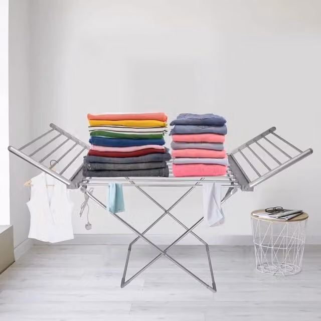 Alivio Foldable Metal Clothes Drying Rack with Extendable Wings in Silver
