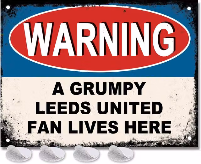 FireShack Retro Metal Leeds United Grumpy Football Fan Wall Sign in Blue and Multicolour
