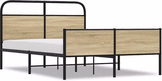 Berkfield Home Small Double Bed Frame in Sonoma Oak and Brown Engineered Wood with Metal Accents, W/D/H: 120 x 200 cm – 1
