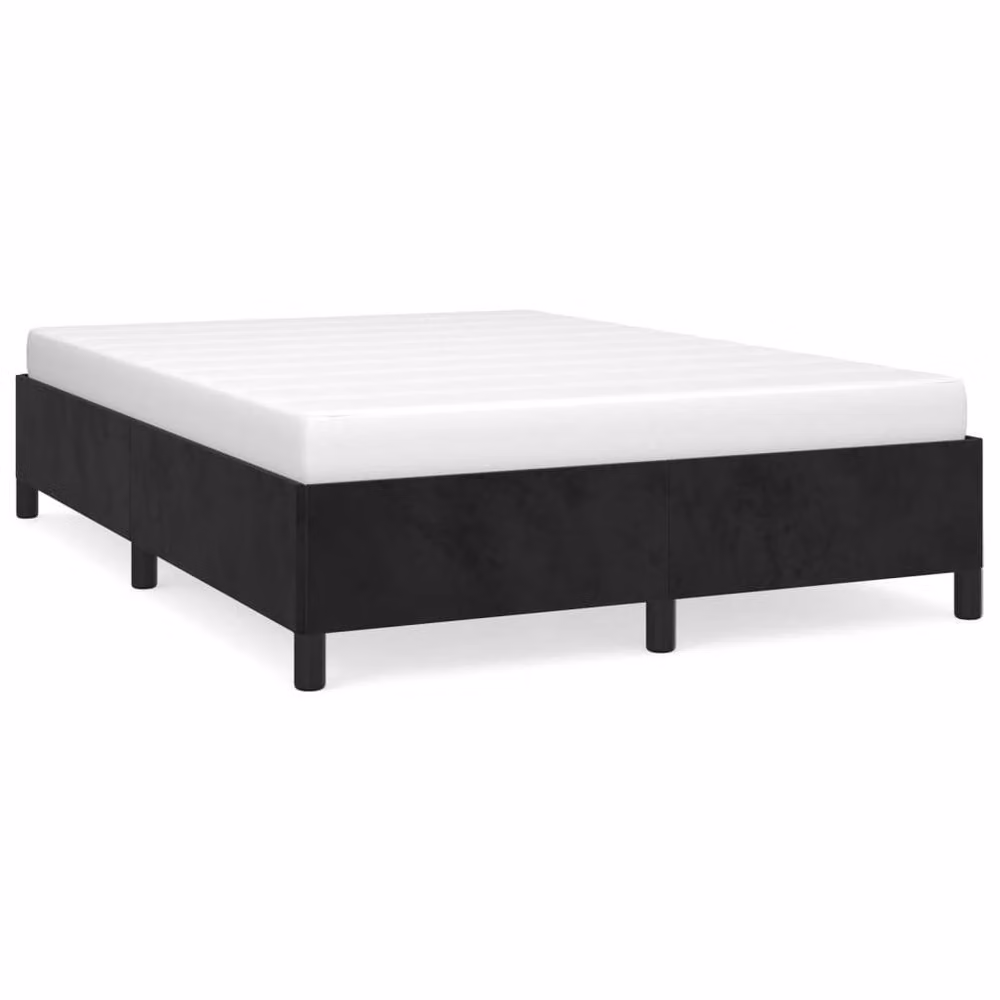 Berkfield Home Black Velvet Upholstered Double Bed Frame W: 135 cm, L: 190 cm – 2