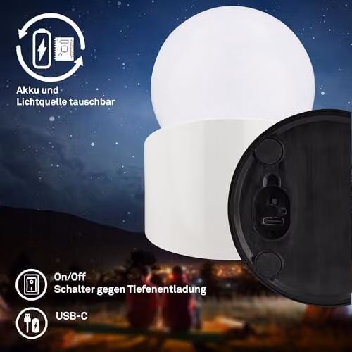 Briloner Mini LED Sphere Table Lamp, White, Wireless Rechargeable Battery, IP54 Waterproof, Dimmable Touch Control, W/D/H: 10 x 8 x 9 cm – 2