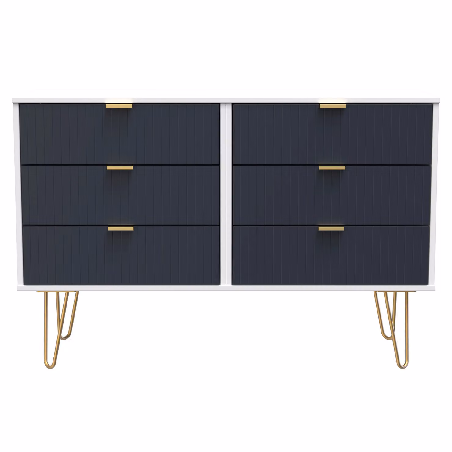 Ready Assembled 2 U Bexley 6 Drawer Wide Chest in Dark Blue and Gold – 2