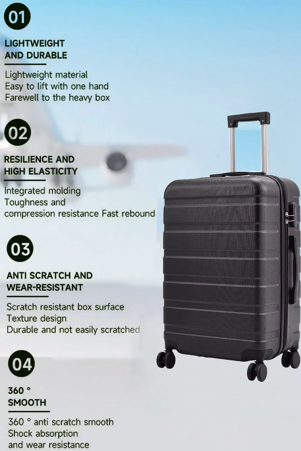 Living and Home Hardshell Rolling Luggage Trolley Travel Case with Combination Lock, 24 inch, Black – 4