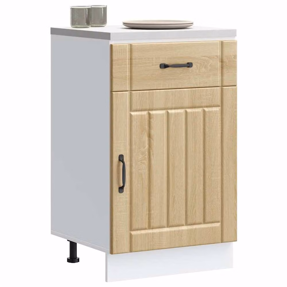 Berkfield Home Lucca Kitchen Base Cabinet in Sonoma Oak and Beige, W/D/H: 81.5 x 46.0 x 50.0 cm – 2