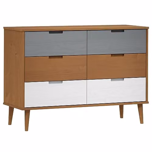 vidaXL MOLDE Chest of Drawers in Brown Solid Pine Wood, W: 113 cm, D: 40 cm, H: 80 cm – 1
