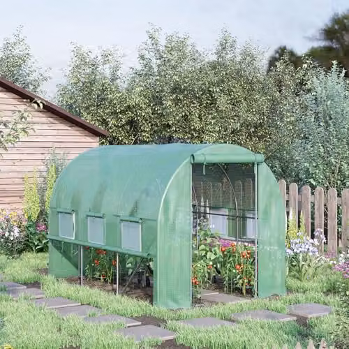 Outsunny Green Polytunnel Greenhouse with Roll-up Sidewalls and Door, W: 3 m, D: 2 m, H: 2 m – 2