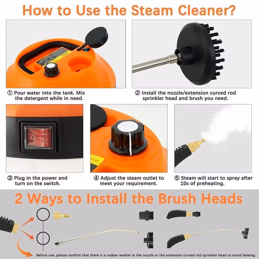 FLAVORA Portable Handheld Steam Cleaner Mop in Orange with Extension Pole – 3