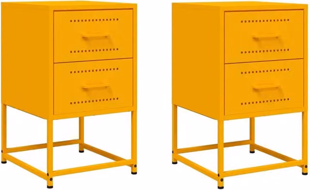 Berkfield Home Set of 2 Mustard Yellow Metal Bedside Cabinets, W/D/H: 36 x 39 x 60.5 cm – 1