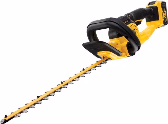 DEWALT DCMHT563P1 XR Reciprocating Hedge Trimmer 18V with 5.0Ah Rechargeable Battery and Quick Charger, Yellow