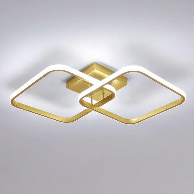 Pheashine Modern Gold Square LED Ceiling Light, 42W, 6500K Cool White, W/D/H: 64 x 64 x 64 cm