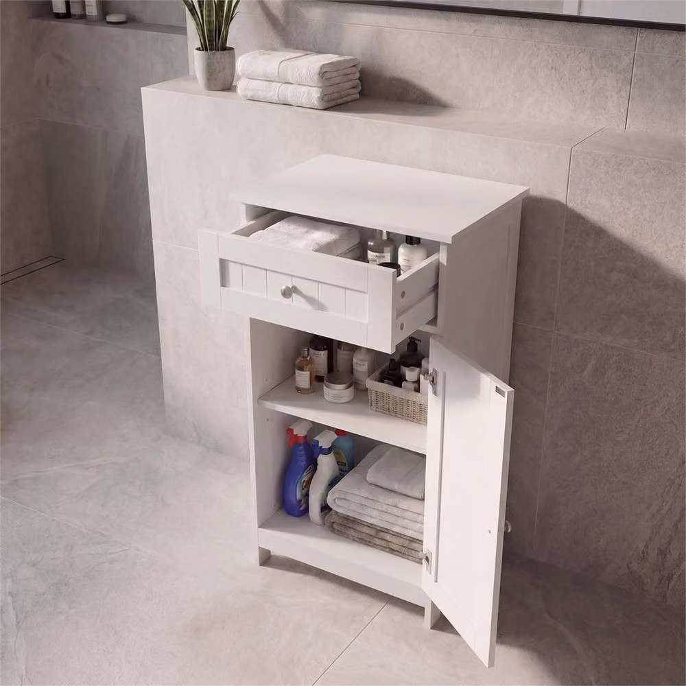 FORGEVIO White Minimalist Freestanding Bathroom Storage Cabinet with 1 Door and 1 Drawer – 2