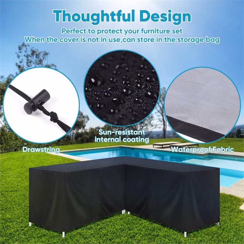 Nordara Waterproof L-Shape Garden Furniture Cover in Black, 215 cm – 2