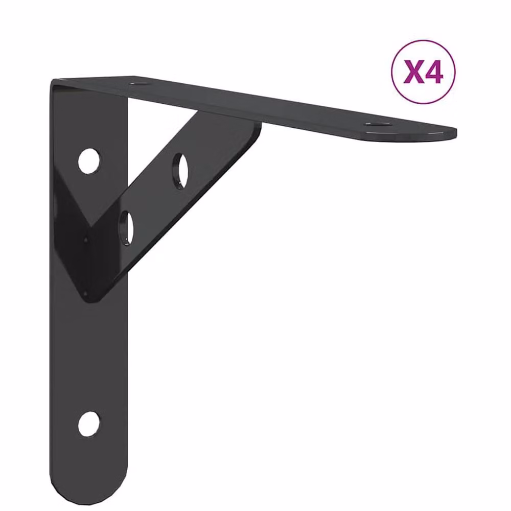 Berkfield Home Black Stainless Steel Shelf Brackets, 4 Pack, W/D/H: 20 x 2.5 x 14 cm – 3