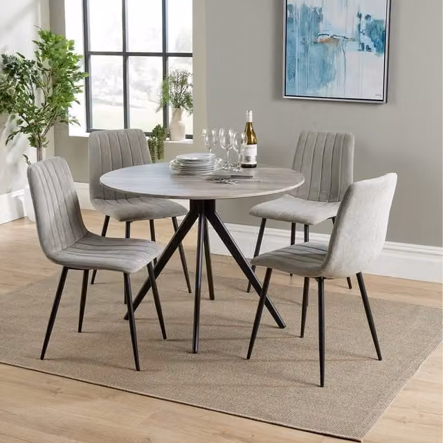 Core Products Ltd Aspen Round Dining Table and Four Chair Set, Light Grey
