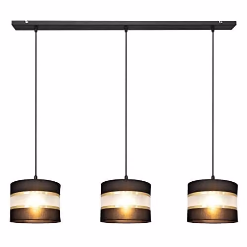 Netlighting Helen Straight Bar Pendant Ceiling Light in Black and Gold/Brass, 65 cm