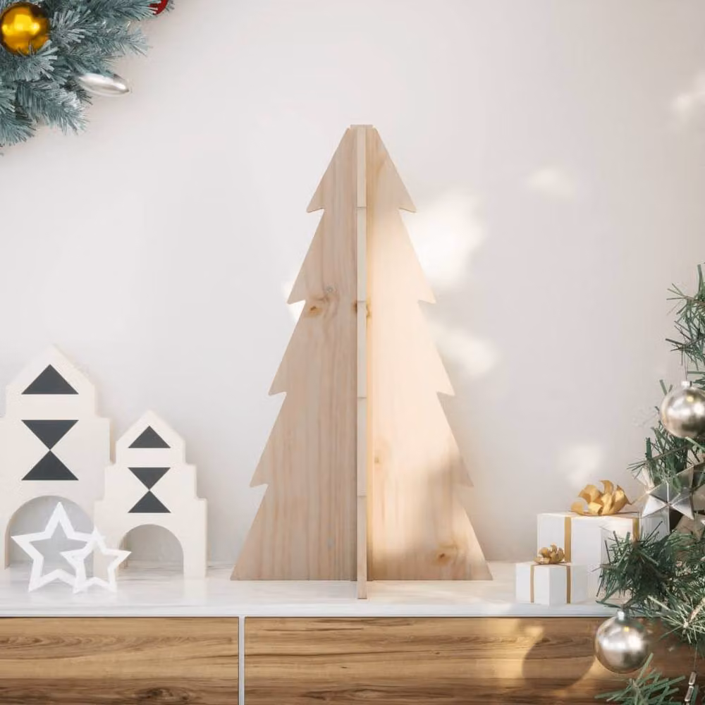 Berkfield Home Rustic Solid Wood Pine Christmas Tree Decoration, Height: 69.5 cm, Light Brown – 2