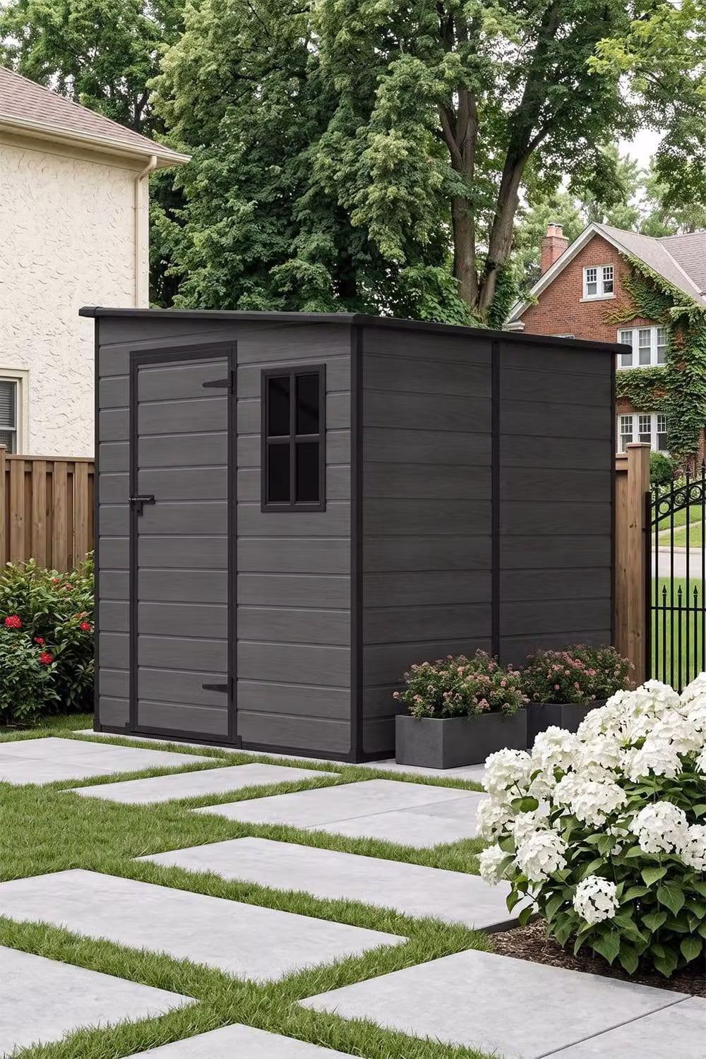 Living and Home Dark Grey Plastic Outdoor Garden Storage Shed with Single Pent Door, W: 182.88 cm, D: 182.88 cm, H: 182.88 cm – 3