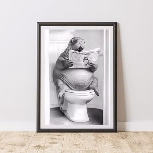 60 Second Makeover Walrus On The Toilet Animal Print Paper Poster, A3, Multicolour